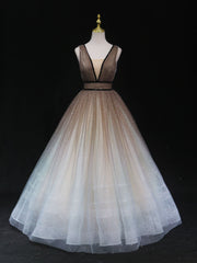 Mini Dress Formal, Aline V Neck Tulle Long Prom Dress Tulle Long Formal Graduation Dresses