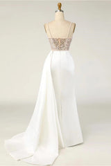 Bridesmaids Dresses Idea, Amazing Long Mermaid Strapless Sequins Pearls Satin Formal Prom Dresses