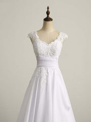 Wedding Dress Simpl, Appliques V-Neck Lace-Up Chiffon Wedding Dresses