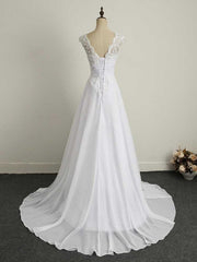 Wedding Dresses 2026, Appliques V-Neck Lace-Up Chiffon Wedding Dresses