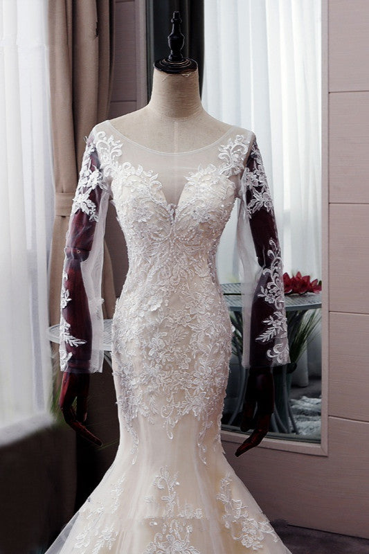 Wedding Dress Styles 2026, Autumn Long Sleevess Mermaid Lace appliques Ivory Wedding Dress