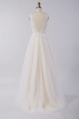 Wedding Dresses On A Budget, Awesome Long A-line Appliques Lace Tulle Open Back Wedding Dress