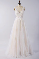 Wedding Dress Boutiques, Awesome Long A-line Appliques Lace Tulle Open Back Wedding Dress