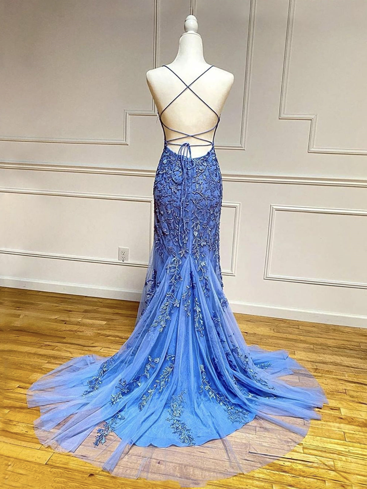 Homecoming Dresses 15 Year Old, Backless Blue Lace Prom Dresses, Open Back Blue Lace Formal Graduation Dresses