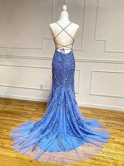 Homecoming Dresses 15 Year Old, Backless Blue Lace Prom Dresses, Open Back Blue Lace Formal Graduation Dresses