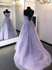 Prom Dresses Long Mermaide, Backless Purple Lace Prom Dress with Train, Open Back Long Purple Lace Formal Evening Dresses