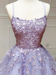 Bridesmaid Dresses Wedding, Backless Purple Lace Prom Dresses, Open Back Purple Lace Formal Evening Dresses