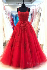 Prom Dresses Modest, Backless Red Lace Long Prom Dress, Red Lace Formal Dress, Red Evening Dress, Lace Ball Gown