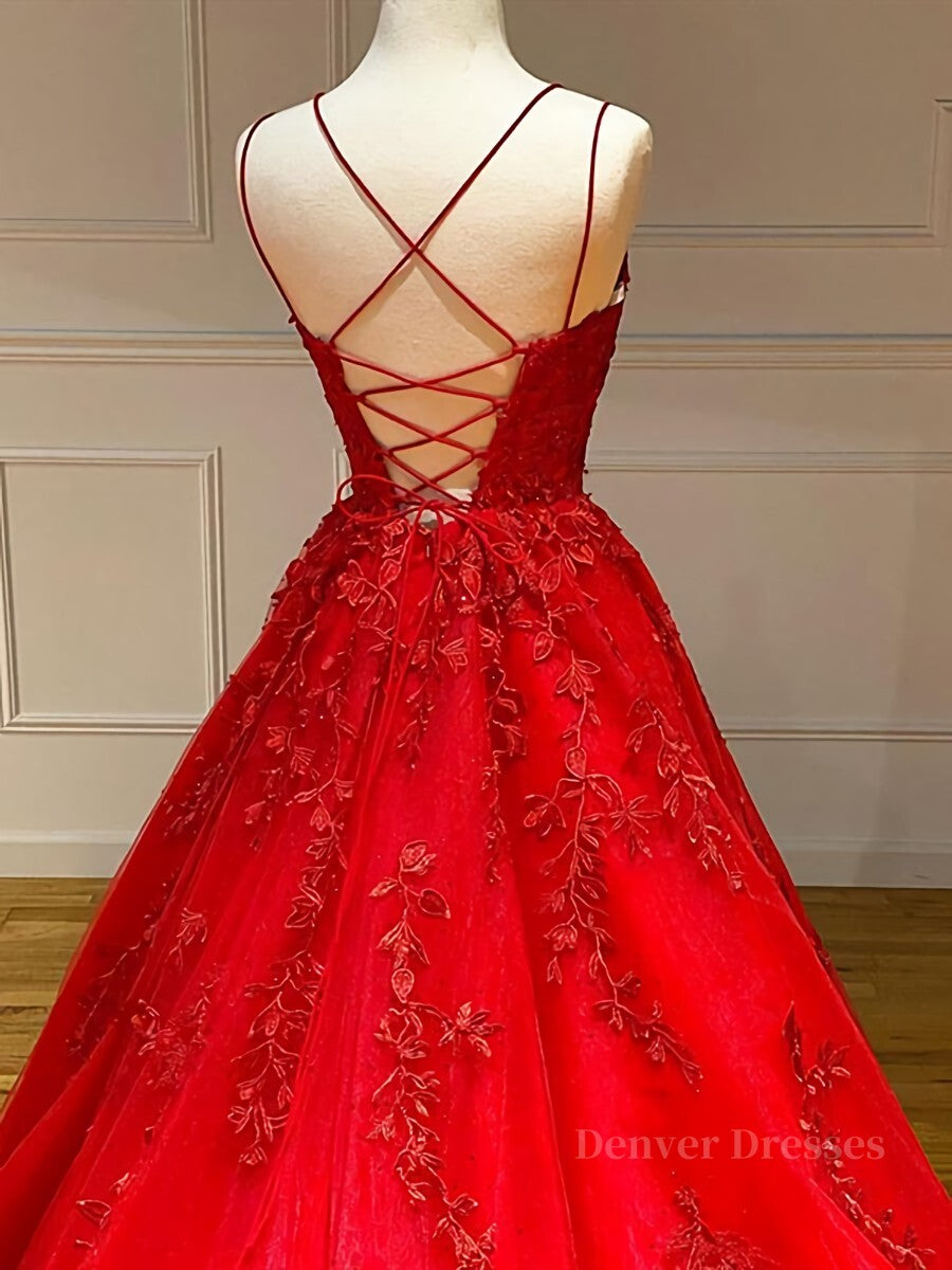 Party Dresses With Sleeves, Backless Red Lace Prom Dresses, Red Backless Lace Formal Evening Graduation Dresses