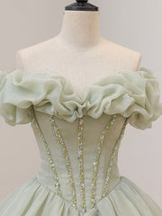 Prom Dress Two Pieces, Ball Gown Green Long Prom Dress, Green Formal Sweet 16 Dress with Beading