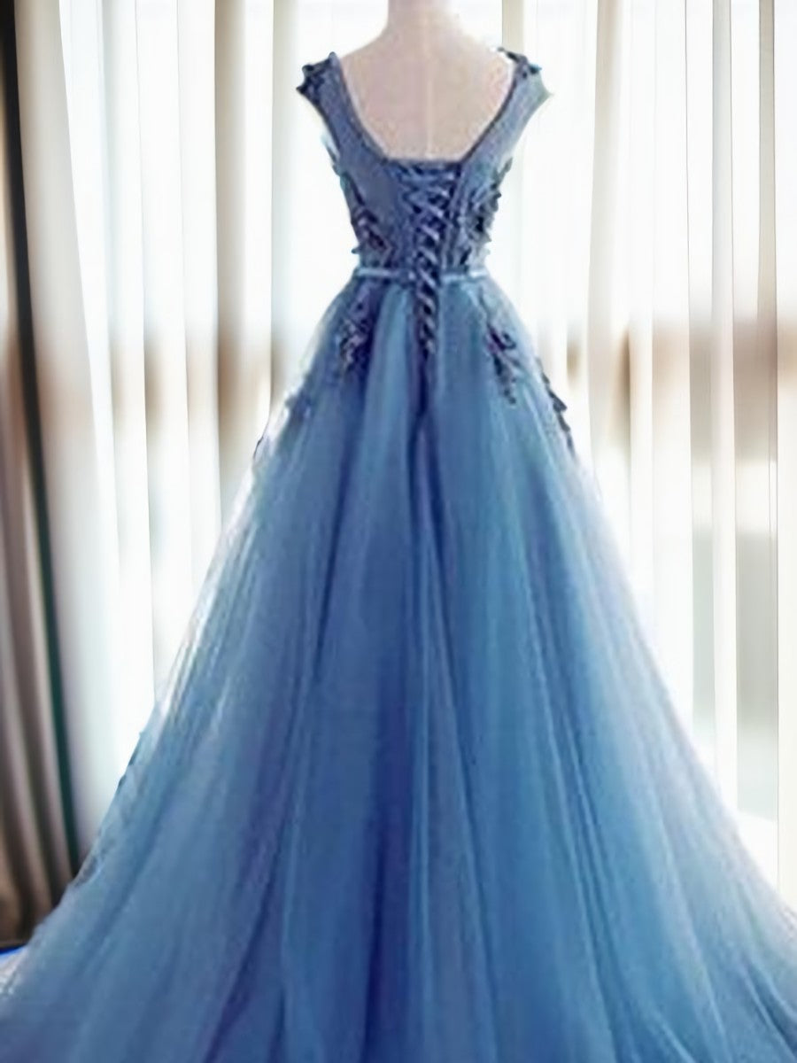 Party Dress Miami, Ball-Gown Jewel Appliques Lace Sweep Train Tulle Dress