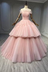 Prom Dress Trends 2024, Ball Gown Pink Tulle Strapless Long Prom Evening Dress, Pink Sweet 16 Dress