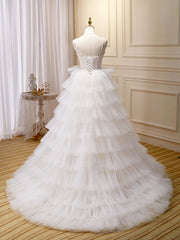 Party Dresses Australia, Ball-Gown/Princess Tulle White Long Prom Dresses With Beading Flower Cascading Ruffles