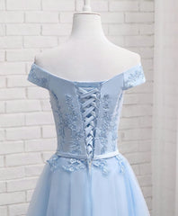 Homecomeing Dresses Bodycon, Sky Blue A Line Lace Off Shoulder Prom Dress, Lace Evening Dresses