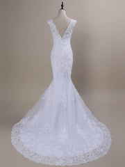 Wedding Dresses Cheaper, Beaded Lace Backless Mermaid  Wedding Dresses