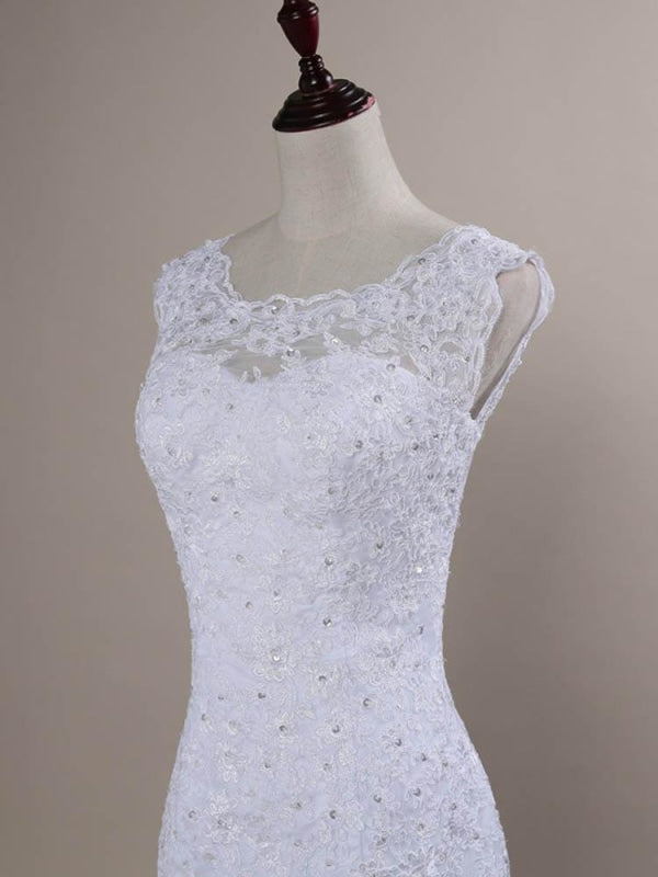 Wedding Dress Cheaper, Beaded Lace Backless Mermaid  Wedding Dresses