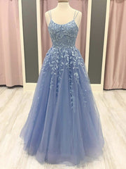 Bridesmaid Dress Inspiration, Beautiful Long A-line Scoop Neck Tulle Lace Formal Prom Dresses