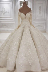 Wedding Dresses 2027, Beautiful Long Sleevess V neck Appliques Ball Gown Wedding Dress