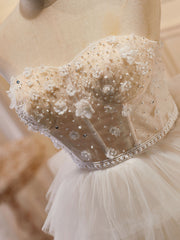 Evening Gown, Beige Sweetheart Neck Tulle Puffy Short Prom Dress, Beige Homecoming Dress