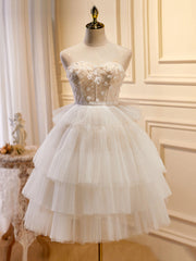 Black Wedding Dress, Beige Sweetheart Neck Tulle Puffy Short Prom Dress, Beige Homecoming Dress