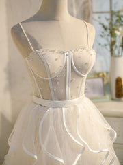 Prom Dress Stores Near Me, Beige Tulle Short Prom Dress, Mini/Short Beige Homecoming Dresses