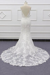 Wedding Dresses Prices, Best Spaghetti Strap Appliques Mermaid Wedding Dress