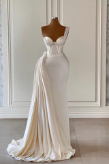 Bridesmaids Dress Inspiration, Biztunnel Charming Long Sweetheart One Shoulder Mermaid Prom Dress with Ruffles