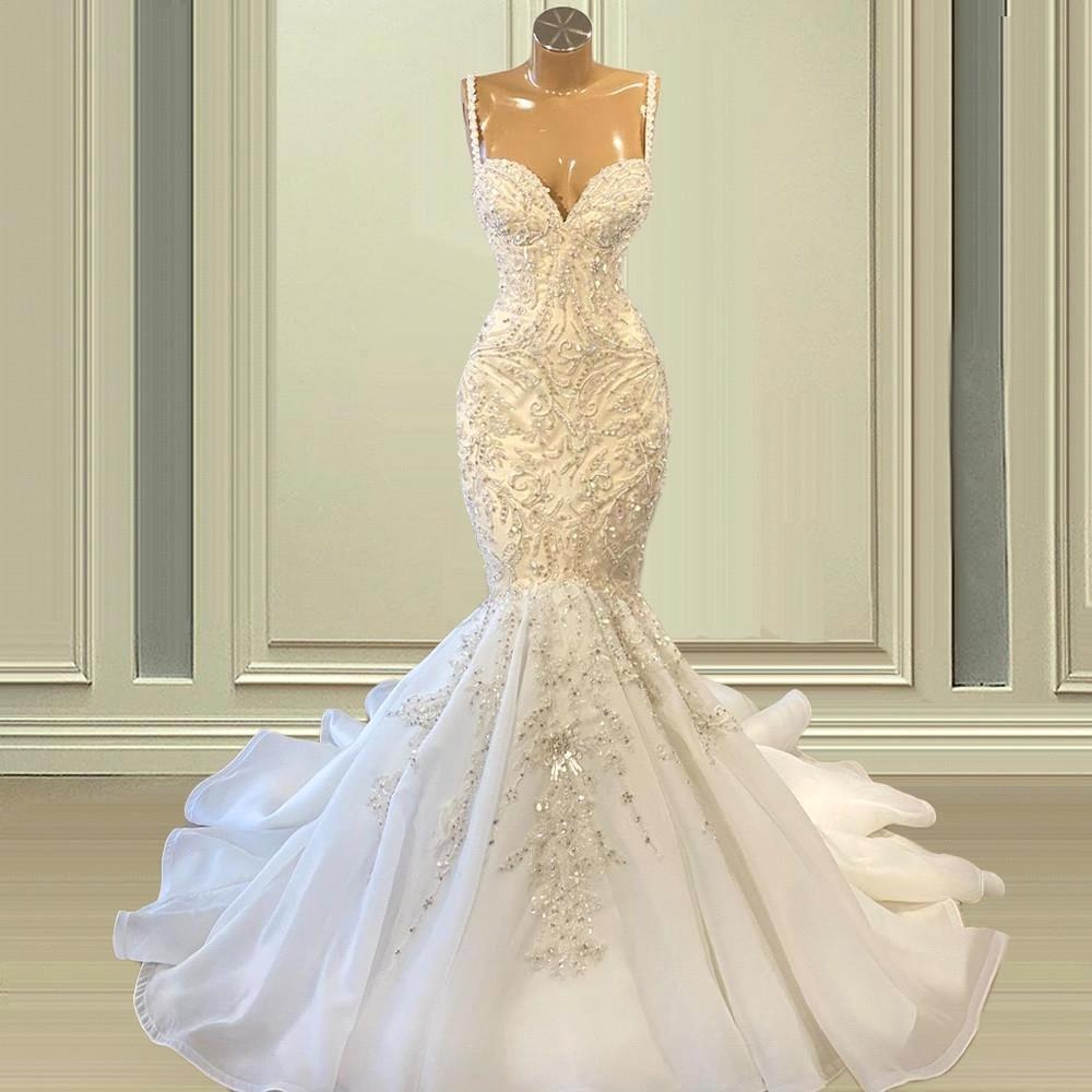 Wedding Dresses Gowns, Biztunnel Elegant Long Mermaid Sweetheart Sleeveless Tulle Lace Wedding Dress