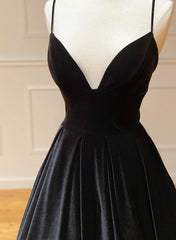 Bridal Shoes, Black A-Line Velvet Long Prom Dresses, Black Evening Dresses