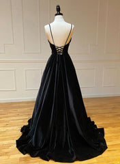 Ball Dress, Black A-Line Velvet Long Prom Dresses, Black Evening Dresses