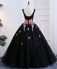 Evening Dresses Near Me, Black Tulle Long Prom Gown Black Evening Dress