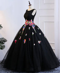 Evening Dress Near Me, Black Tulle Long Prom Gown Black Evening Dress