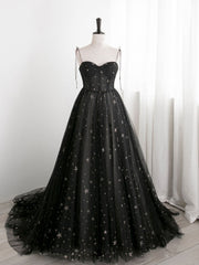 Formal Dress For Graduation, Black A line Sweetheart Neck Tulle Long Prom Dresses, Black Formal Graduation Dresses