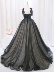 Bridesmaid Dresses On Sale, Black A-Line Tulle Long Prom Dresses, Black Tulle Formal Evening Dress