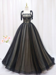 Bridesmaid Dress On Sale, Black A-Line Tulle Long Prom Dresses, Black Tulle Formal Evening Dress