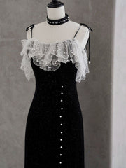 Bridesmaid Dresses Fall Colors, Black Mermaid Velvet Short Prom Dresses, Black Short Evening Dresses