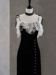 Bridesmaid Dresses Fall Color, Black Mermaid Velvet Short Prom Dresses, Black Short Evening Dresses