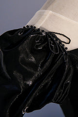 Party Dress Renswoude, Black Satin Long Prom Dress, Black A-Line Short Sleeve Evening Dress