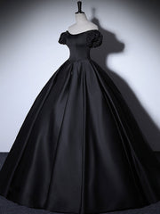 Party Outfit, Black Satin Long Prom Dresses, Black Long Formal Sweet 16 Dress