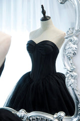 Homecoming Dresses Cute, Black Strapless Tulle Long A-Line Prom Dress, Black Formal Evening Gown
