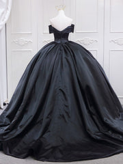 Pink Prom Dress, Black Sweetheart Neck Satin Long Prom Gown, Black Sweet 16 Dress