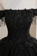 Mini Dress, Black Tulle Lace Long Prom Dress, Black A-Line Evening Gown