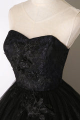 Bridesmaid Dress Color Palettes, Black Tulle Lace Long Prom Dress, Black Scoop Neckline Evening Party Dress