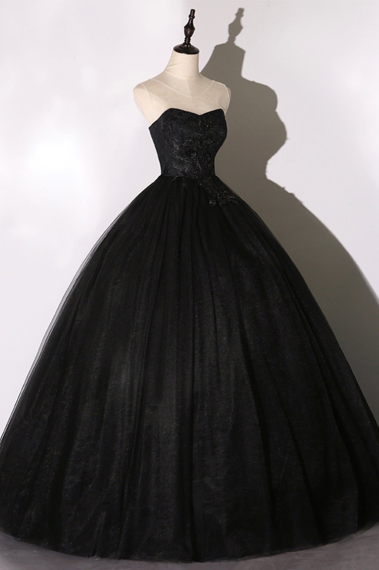 Bridesmaid Dresses Color Palette, Black Tulle Lace Long Prom Dress, Black Scoop Neckline Evening Party Dress
