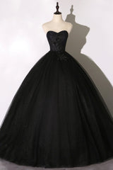 Bridesmaid Dresses Champagne, Black Tulle Lace Long Prom Dress, Black Scoop Neckline Evening Party Dress