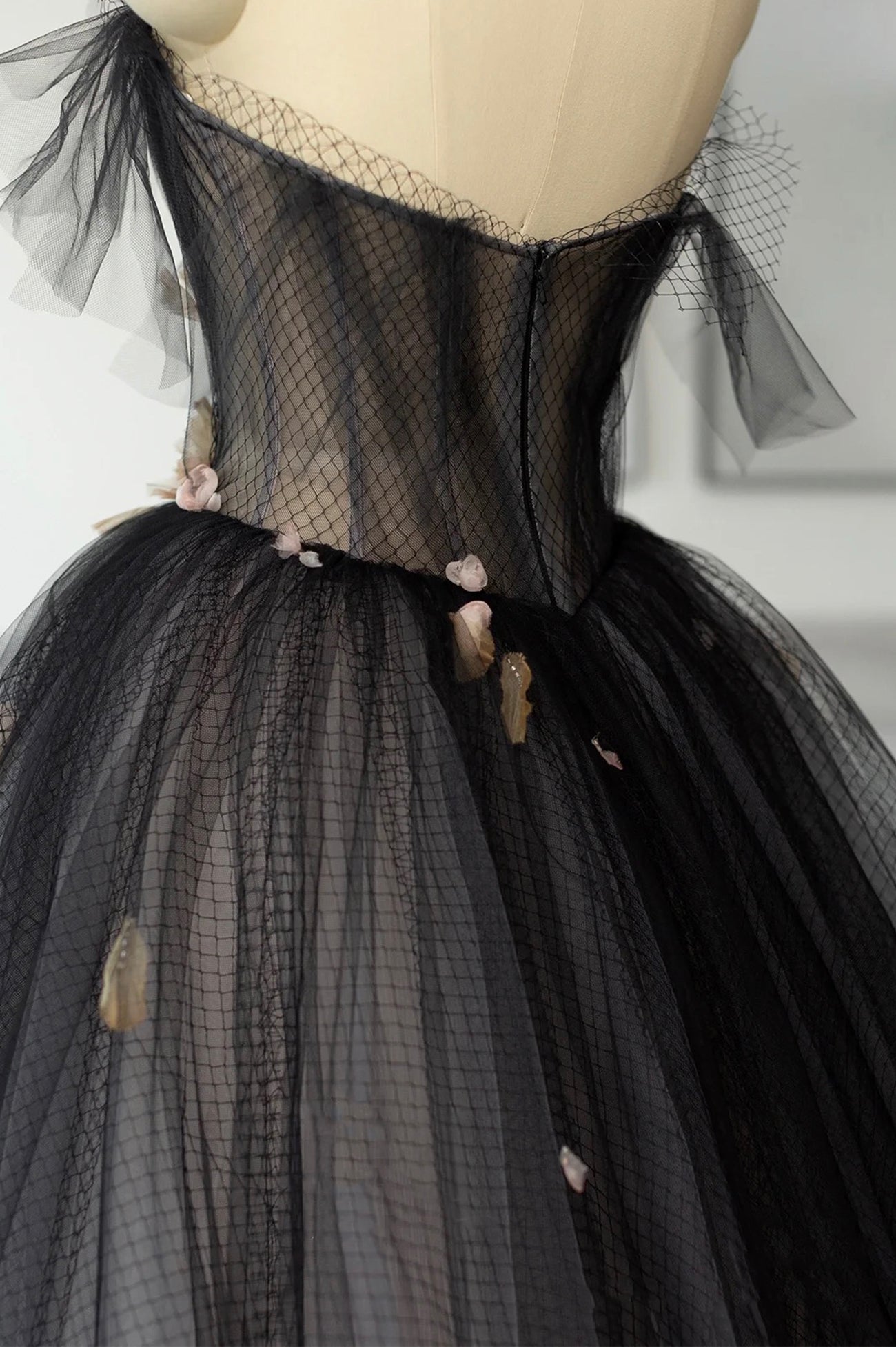 Prom Dresses 2023 Black Girl, Black Tulle Long Prom Dress, Black A-Line Strapless Evening Dress