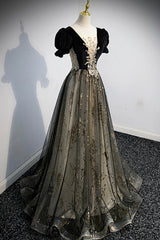 Long Dress, Black Tulle Sequins Long Prom Dress, Black A-Line Formal Evening Dress