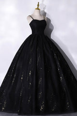 Bridesmaids Dress Mismatched, Black Tulle Sequins Long Prom Dress, Black Spaghetti Straps Evening Dress