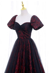 Prom Dresses For 022, Black Tulle Short Sleeve Formal Evening Dress, Off the Shoulder Prom Dress
