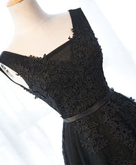 Go Out Outfit, Black V Neck Tulle Lace Prom Dress, Lace Evening Dress